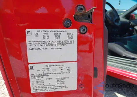 2000 Pontiac Firebird z USA, uszkodzony, nr VIN 2G2FS22KXY2145396